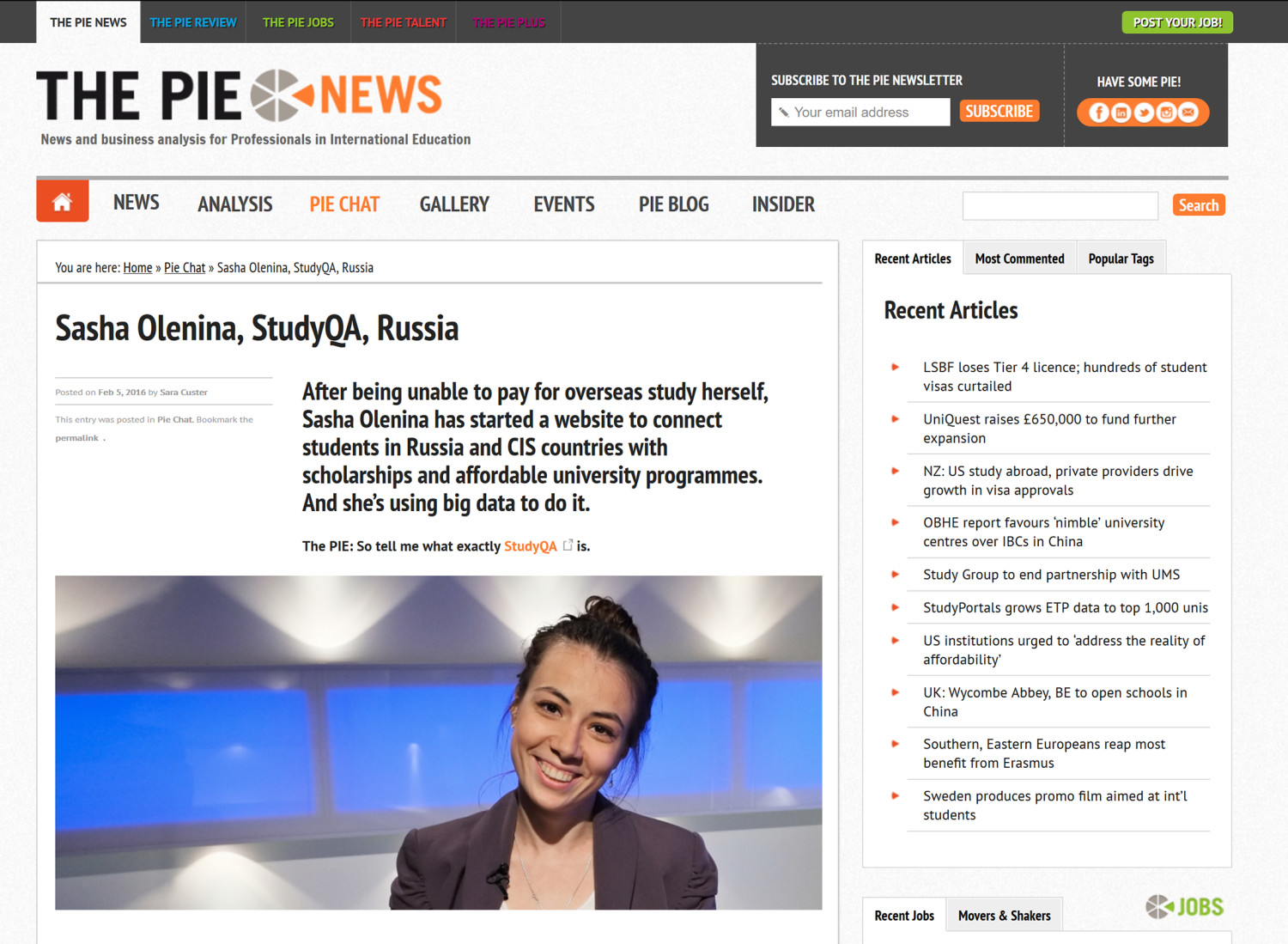Sasha Olenina ThePieNews